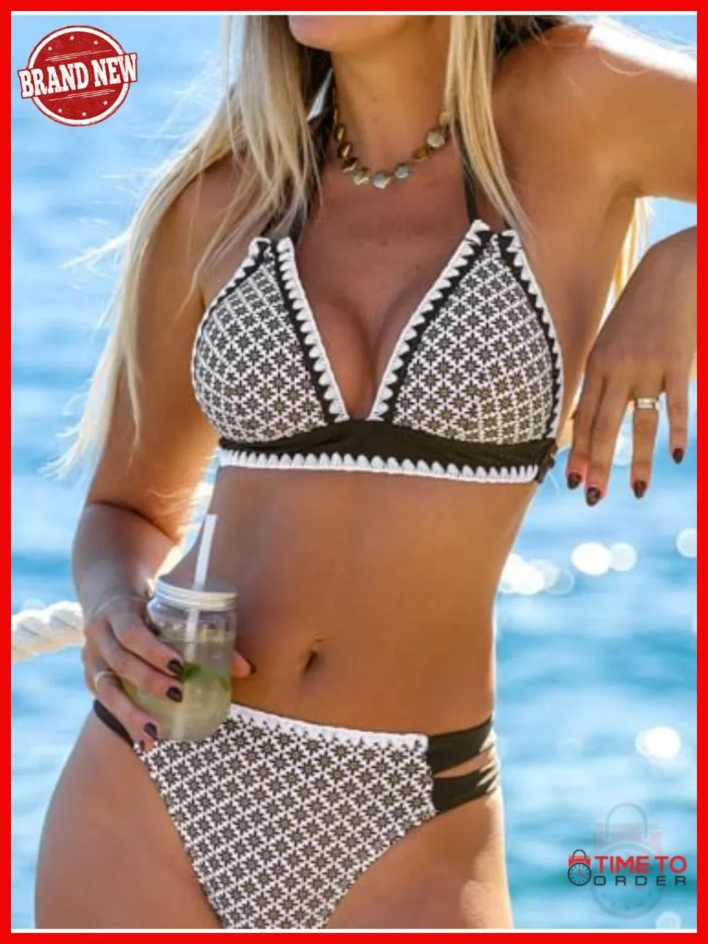 Halter V Neck Bikini Set with Cutout Side and Removable Soft Cups Cheeky Bottom